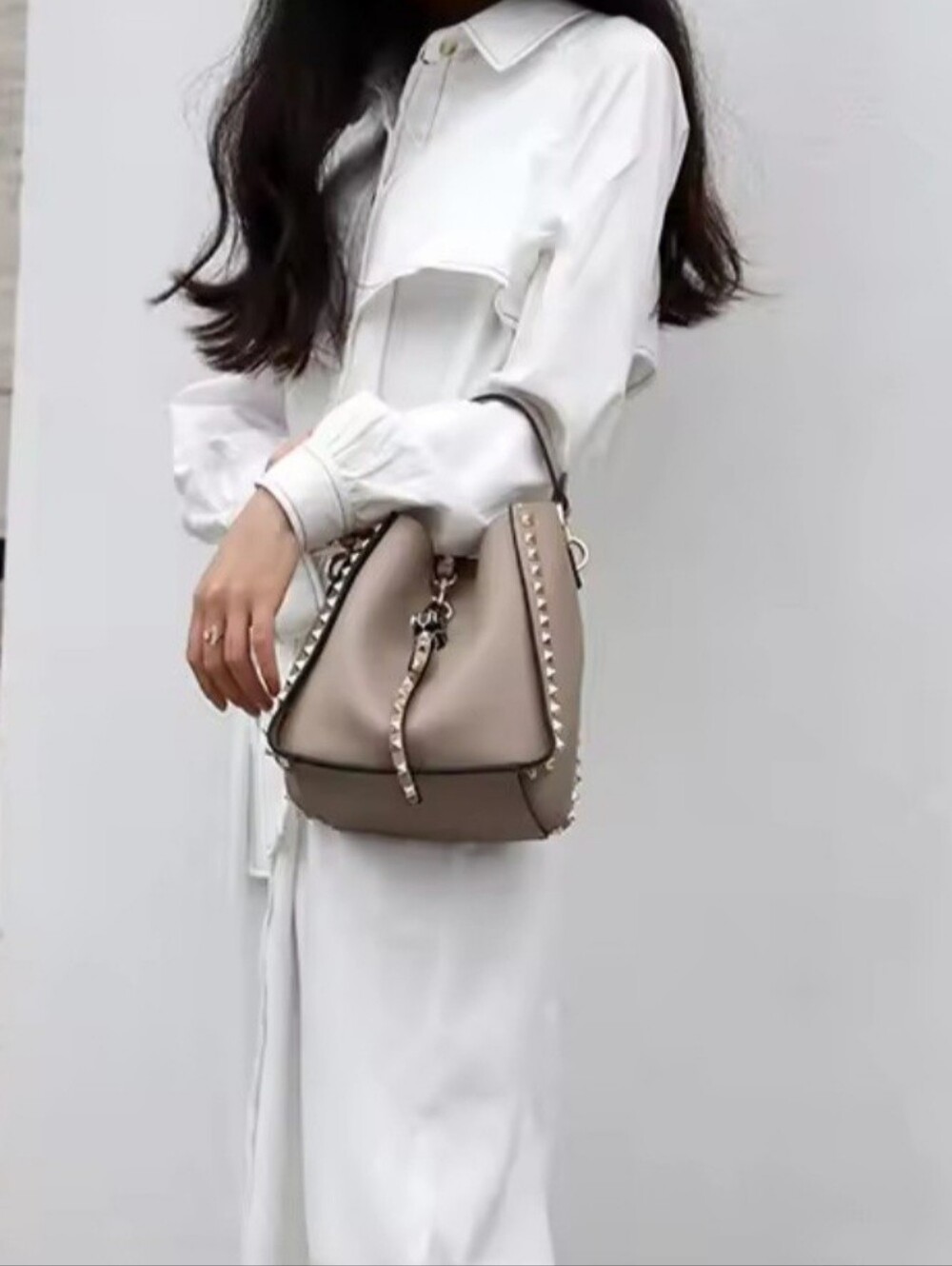 Studded Burgundy Leather Bucket Bag - Picture 12 of 16